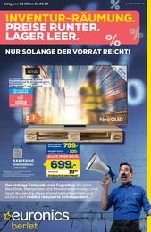 EURONICS Prospekt für Soest mit 8 Seiten EURONICS Prospekt für Soest: "INVENTUR-RÄUMUNG. PREISE RUNTER. LAGER LEER.", 8 Seiten, 03.09.2026 - 09.09.2026