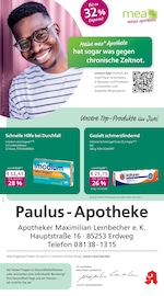 mea - meine apotheke Apotheken Prospekt der aktuellen Woche mit 4 Seiten, gültig von 01.06.2026 bis 30.06.2026, in Altomünster und Umgebung Aktueller mea - meine apotheke Apotheken Prospekt in Altomünster und Umgebung, "Unsere Juni-Angebote" mit 4 Seiten, 01.06.2026 - 30.06.2026