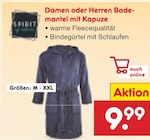 Damen oder Herren Bademantel mit Kapuze Angebote von SPIRIT bei Netto Marken-Discount Rüsselsheim für 9,99 €