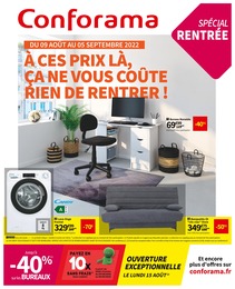 Catalogue Conforama à Strasbourg, avec 1 page Prospectus Conforama à Strasbourg, "À ces prix là, ça ne vous coûte rien de rentrer !", 1 page, 09/08/2022 - 05/09/2022