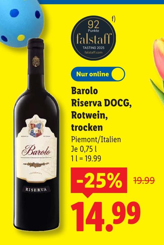 Barolo Riserva DOCG, Rotwein, trocken
