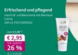 Fuß- und Beincreme mit Weinlaub Creme bei mea - meine apotheke im Prospekt "" für 2,95 €