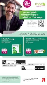 mea - meine apotheke Prospekt der Woche "Unsere November-Angebote" Seite 1, 01.11.2025 bis 30.11.2025 für Nürnberg Aktueller mea - meine apotheke Prospekt "Unsere November-Angebote" Seite 1 von 4 Seiten für Nürnberg
