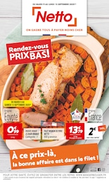 Catalogue Netto à Sept-Meules, avec 14 pages Prospectus Netto à Sept-Meules, "Rendez-vous PRIX BAS !", 14 pages, 09/09/2025 - 15/09/2025