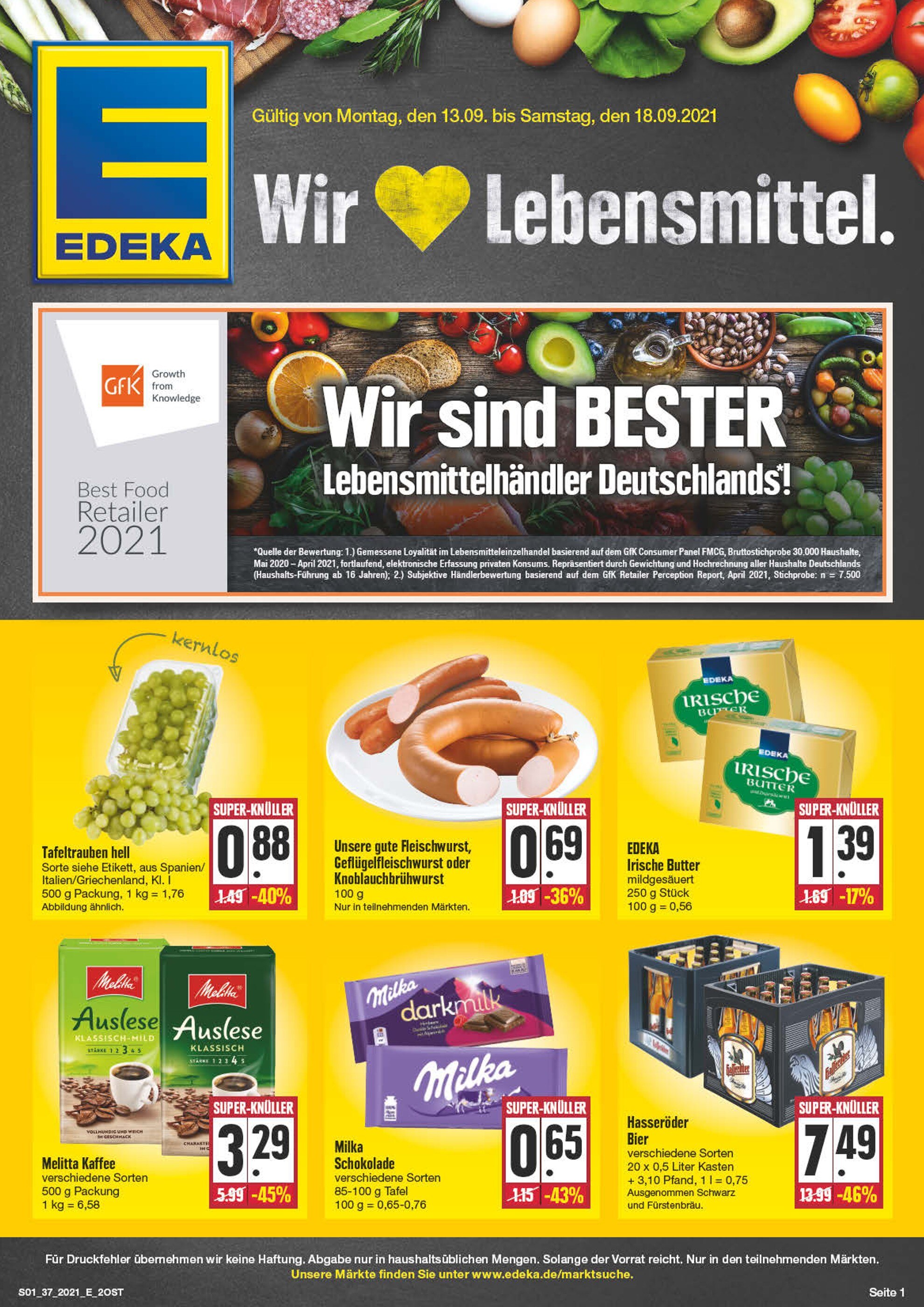EDEKA Prospekt für Leipzig mit 36 Seiten EDEKA Prospekt für Leipzig: "Wir lieben Lebensmittel!", 36 Seiten, 13.09.2021 - 18.09.2021