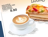 Ein Stück Obsttorte und eine Tasse Cappuccino Angebote bei E center Ratingen für 8,90 €
