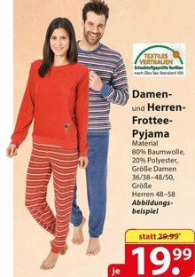 Damen- und Herren-Frottee-Pyjama bei famila Nordost in Langenhagen Damen- und Herren-Frottee-Pyjama im Angebot bei famila Nordost Langenhagen für 19,99 €