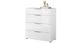 Kommode 4 Schubladen - weiß - Glasfront - 90 cm - SANTORIN Angebote bei Die Möbelfundgrube Saarbrücken für 259,99 €