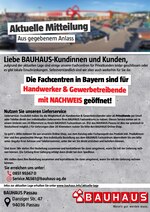 BAUHAUS Prospekt "Aktuelle Mitteilung", 1 Seiten, für Passau, 25.03.2020 - 19.04.2020 BAUHAUS Prospekt "Aktuelle Mitteilung", 1 Seiten, für Passau, 25.03.2020 - 19.04.2020