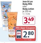 Body Milk oder Body Lotion von Jean & Len im aktuellen Rossmann Prospekt für 3,49 €