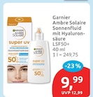 Ambre Solaire Sonnenfluid mit Hyaluronsäure von Garnier für 9,99 € bei budni im Angebot Ambre Solaire Sonnenfluid mit Hyaluronsäure von Garnier im aktuellen budni Prospekt