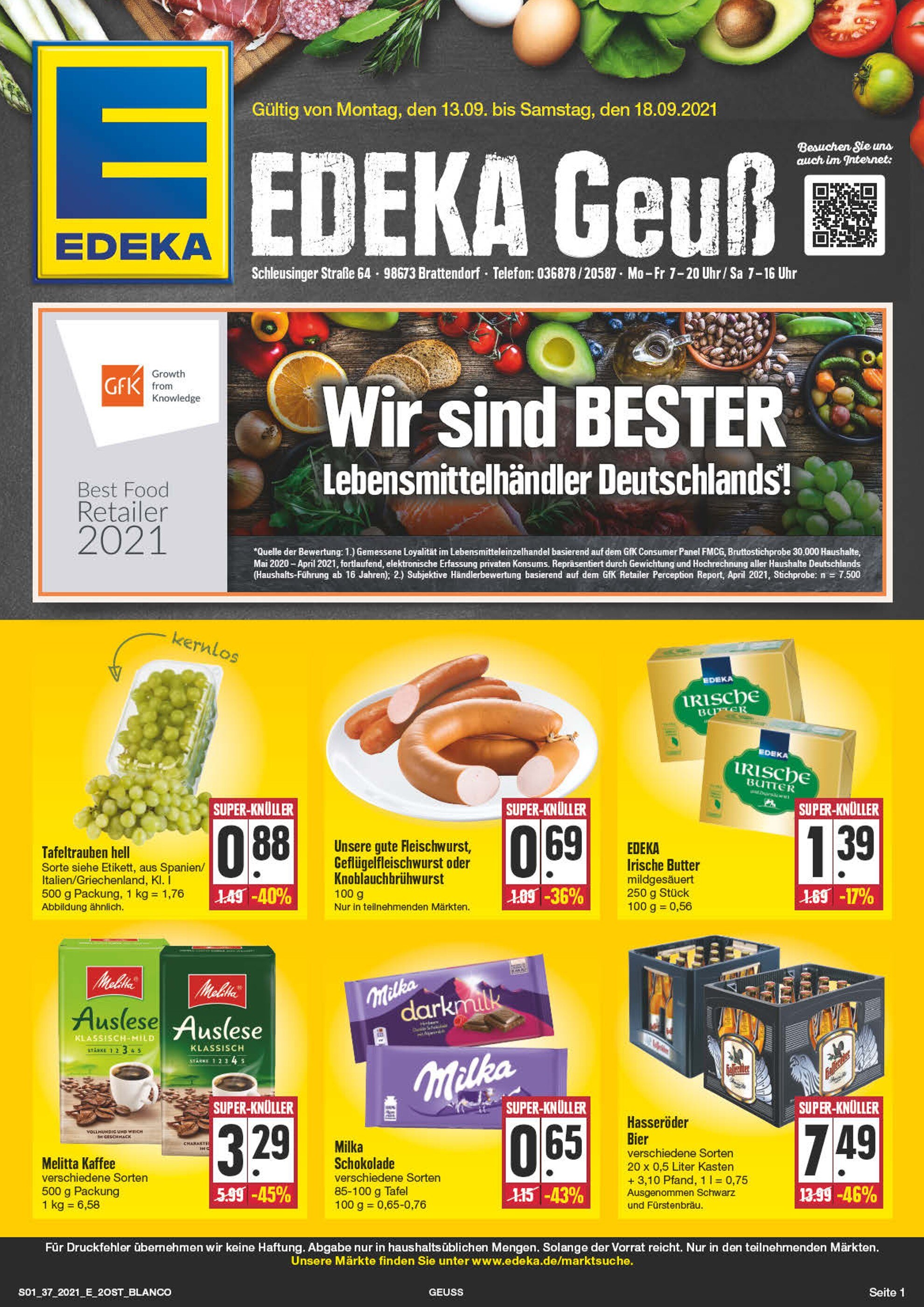EDEKA Prospekt für Bürgel mit 36 Seiten EDEKA Prospekt für Bürgel: "Wir lieben Lebensmittel!", 36 Seiten, 13.09.2021 - 18.09.2021