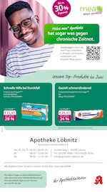 mea - meine apotheke Apotheken Prospekt der aktuellen Woche mit 4 Seiten, gültig von 01.06.2026 bis 30.06.2026, in Löbnitz und Umgebung Aktueller mea - meine apotheke Apotheken Prospekt in Löbnitz und Umgebung, "Unsere Juni-Angebote" mit 4 Seiten, 01.06.2026 - 30.06.2026