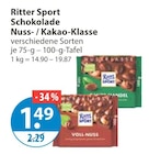 Schokolade Nuss- / Kakao-Klasse von Ritter Sport im aktuellen V-Markt Prospekt für 1,49 €