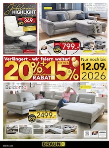 Couch im aktuellen BRAUN Möbel-Center Prospekt (Reutlingen) Couch im BRAUN Möbel-Center Prospekt "Verlängert - wir feiern weiter!" mit 16 Seiten (Reutlingen)