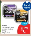 Hundenahrung von 4Paws für 1,29 € bei budni im Angebot Hundenahrung von 4Paws im aktuellen budni Prospekt