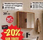 Meuble haut 2 portes, 1 miroir et 2 étagères - Maxi Bazar à Toulon Meuble haut 2 portes, 1 miroir et 2 étagères en promo chez Maxi Bazar Toulon à 31,99 €