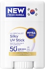 Sun Gesicht Sensitiv LSF 50+ oder Silky UV Stick LSF 50+ von Nivea für 8,00 € bei Rossmann im Angebot Sun Gesicht Sensitiv LSF 50+ oder Silky UV Stick LSF 50+ von Nivea im aktuellen Rossmann Prospekt