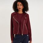 Veste biker en suédine ajustée violet foncé femme en promo chez La Halle Limoges à 39,99 €