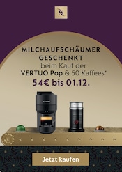 Aktueller Nespresso Elektromärkte Prospekt in Geisenhausen und Umgebung, "Milchaufschäumer geschenkt*" mit 1 Seite, 24.11.2025 - 01.12.2025