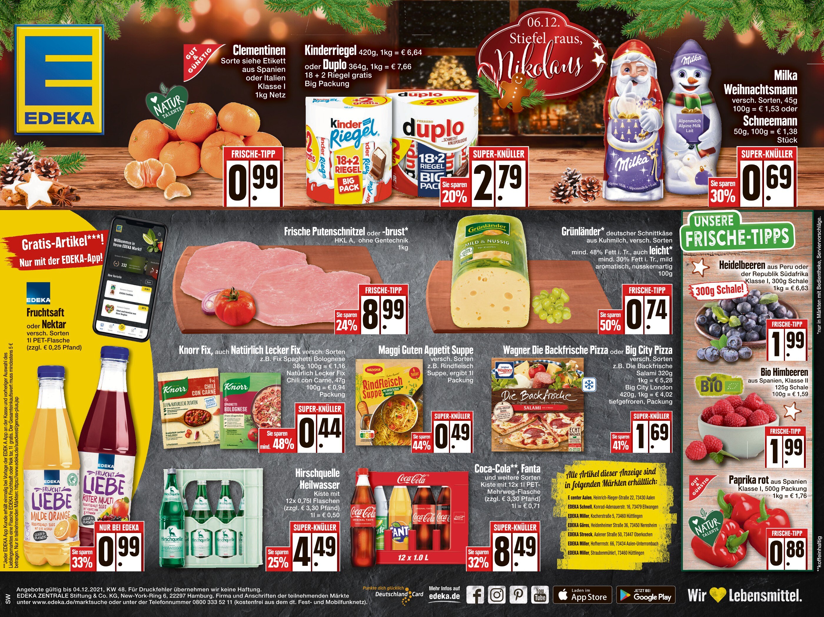 EDEKA Prospekt für Aalen mit 1 Seite EDEKA Prospekt für Aalen: "Top Angebote", 1 Seite, 02.12.2021 - 04.12.2021
