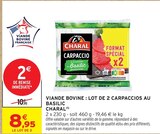 Viande bovine : Lot de 2 Carpaccios au Basilic - Charal en promo chez Intermarché Hyper Viande bovine : Lot de 2 Carpaccios au Basilic - Charal dans le catalogue Intermarché Hyper