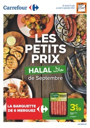 Catalogue Carrefour à Nice, avec 20 pages Prospectus Carrefour à Nice, "Les petits prix Halal de Septembre", 20 pages, 23/08/2022 - 05/09/2022