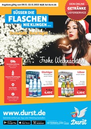 Durst.de Prospekt für Rostock mit 2 Seiten Durst.de Prospekt "SÜSSER DIE FLASCHEN NIE KLINGEN…" für Rostock, 2 Seiten, 09.12.2023 - 22.12.2023