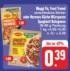 Fix, Food Travel verschiedene Sorten oder Herzens Küche Würzpaste Spaghetti Bolognese Angebote von Maggi bei EDEKA Aalen für 0,39 €