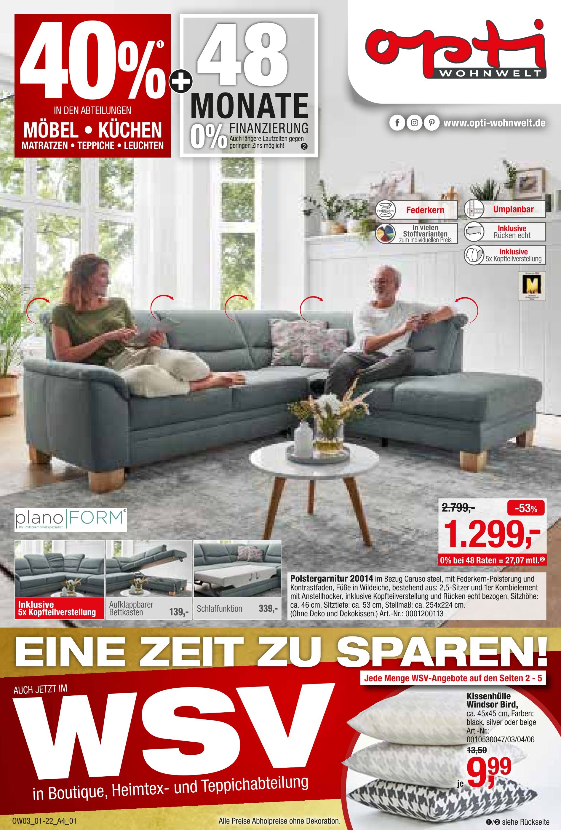 Opti-Wohnwelt Prospekt für Eisenach mit 20 Seiten Opti-Wohnwelt Prospekt für Eisenach: "EINE ZEIT ZU SPAREN! - WSV", 20 Seiten, 21.01.2022 - 12.02.2022
