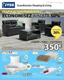 Catalogue Jysk à Trégueux, avec 16 pages Prospectus Jysk à Trégueux, "Inspiration plein air : économisez jusqu'à 50%", 16 pages, 17/05/2022 - 23/05/2022