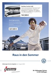 Aktueller Volkswagen Werkstatt & Auto Prospekt in Dornstadt und Umgebung, "Mehr Platz für den Sommer" mit 1 Seite, 01.06.2025 - 31.08.2025