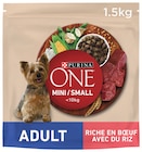 Croquettes pour chien mini adulte au bœuf et au riz - PURINA ONE - Intermarché Hyper à Nîmes Croquettes pour chien mini adulte au bœuf et au riz - PURINA ONE en promo chez Intermarché Hyper Nîmes à 3,29 €