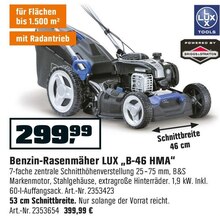 Benzin-Rasenmäher LUX „B-46 HMA“ bei OBI in Recklinghausen Benzin-Rasenmäher LUX „B-46 HMA“ im Angebot bei OBI Recklinghausen für 299,99 €