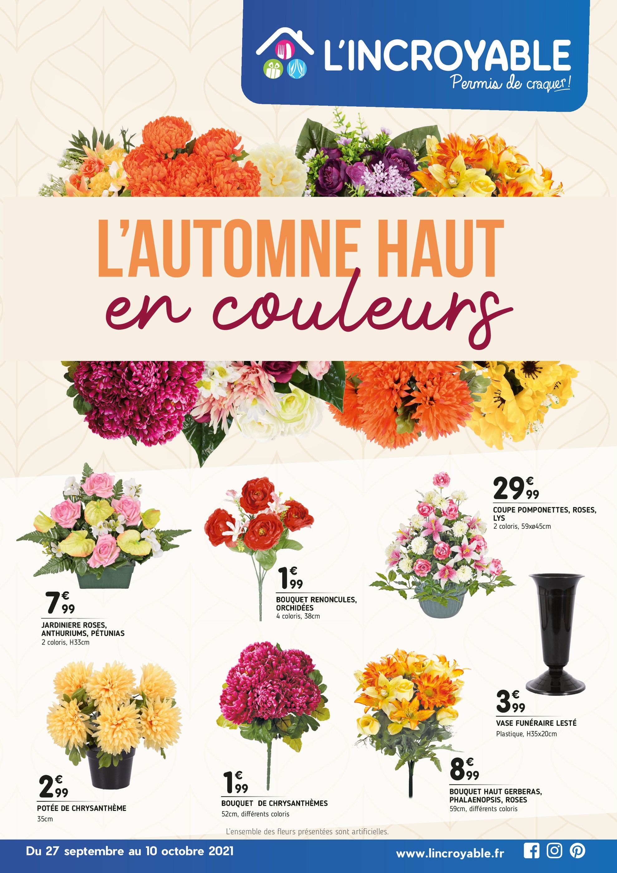 Catalogue L'incroyable à Arras, avec 8 pages Prospectus L'incroyable à Arras, "L'automne haut en couleurs", 8 pages, 27/09/2021 - 10/10/2021