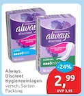 Discreet Hygieneeinlagen Long von Always für 2,99 € bei budni im Angebot Discreet Hygieneeinlagen Long von Always im aktuellen budni Prospekt