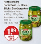 Cornichons oder Knax/Sticksi Gewürzgurken von Hengstenberg oder im aktuellen V-Markt Prospekt für 1,89 €