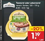 Teewurst oder Leberwurst von Hofmaier für 1,19 € bei Netto Marken-Discount im Angebot Teewurst oder Leberwurst von Hofmaier im aktuellen Netto Marken-Discount Prospekt