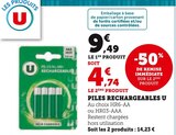 Piles Rechargeables - U - U Express à Aix-en-Provence Piles Rechargeables - U en promo chez U Express Aix-en-Provence à 4,74 €