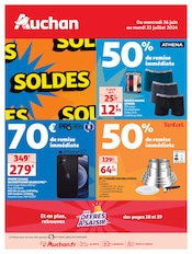 Prospectus Auchan Hypermarché à Saint-Genis-Laval, "Soldes", 20 pages de promos valables du 26/06/2024 au 23/07/2024