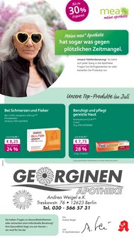 mea - meine apotheke Prospekt der Woche "Unsere Juli-Angebote" Seite 1, 01.07.2025 bis 31.07.2025 für Berlin Aktueller mea - meine apotheke Prospekt "Unsere Juli-Angebote" Seite 1 von 4 Seiten für Berlin