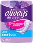 Discreet Inkontinenz-Einlagen Long von Always für 2,99 € bei REWE im Angebot Discreet Inkontinenz-Einlagen Long von Always im aktuellen REWE Prospekt