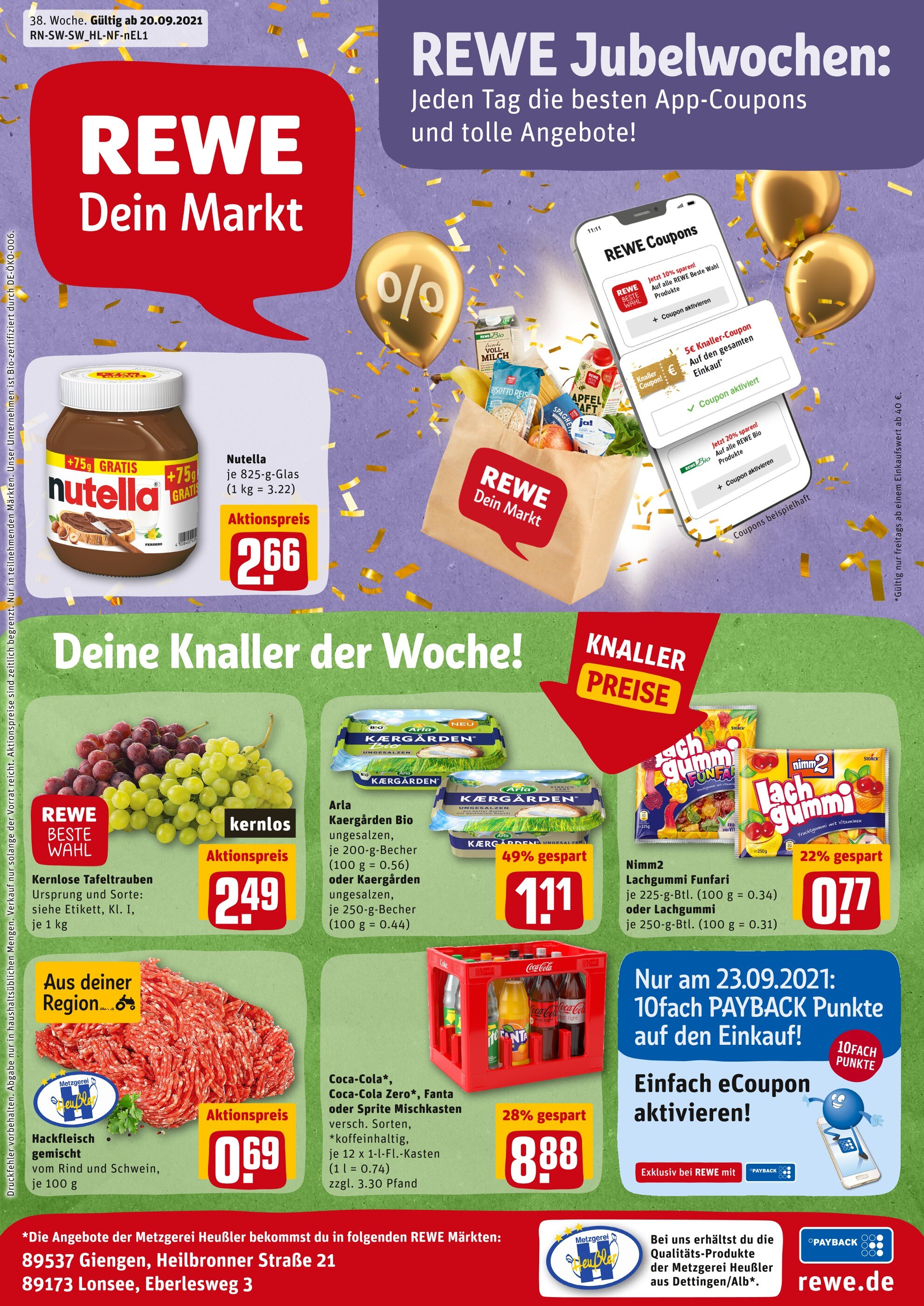 REWE Prospekt für Hermaringen mit 29 Seiten REWE Prospekt für Hermaringen: "Angebote im Markt", 29 Seiten, 20.09.2021 - 25.09.2021