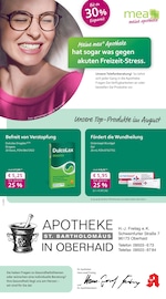 mea - meine apotheke Apotheken Prospekt der aktuellen Woche mit 4 Seiten, gültig von 01.08.2025 bis 31.08.2025, in Lisberg und Umgebung Aktueller mea - meine apotheke Apotheken Prospekt in Lisberg und Umgebung, "Unsere August-Angebote" mit 4 Seiten, 01.08.2025 - 31.08.2025