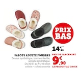 Sabots adulte fourrés en promo chez Hyper U Viry-Châtillon à 9,90 €