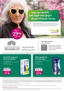 mea - meine apotheke Aulendorf Prospekt der aktuellen Woche, gültig von 01.03.2023 bis 31.03.2023 Aktueller mea - meine apotheke Aulendorf Prospekt "Unsere März-Angebote" mit 4 Seiten