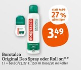 Original Deo Spray oder Roll on Angebote von Borotalco bei tegut Mainz für 3,49 €