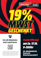 Aktueller MediaMarkt Saturn Elektromärkte Prospekt in Güstrow und Umgebung, "19% MWST GESCHENKT" mit 1 Seite, 17.10.2026 - 17.10.2026