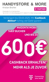 Aktueller handystore & more Elektromarkt Prospekt in Jesteburg und Umgebung, "Verlängert bis zum 03.03.2025: Mit Cashback Aktion richtig viel Geld sparen!" mit 8 Seiten, 02.01.2025 - 31.01.2025