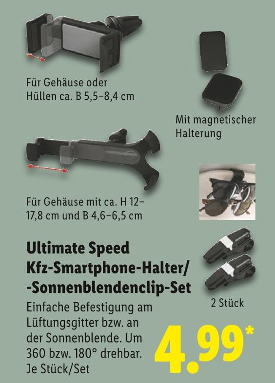 Ultimate Speed Kfz-Smartphone-Halter/-Sonnenblendenclip-Set